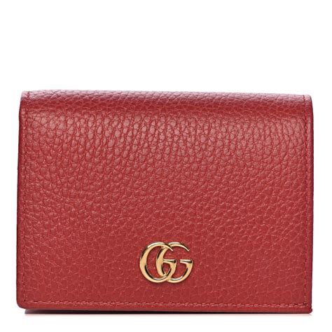 gucci pebbled calfskin card case fuchsia|GUCCI Pebbled Calfskin GG Marmont Card Case Hibiscus Red.